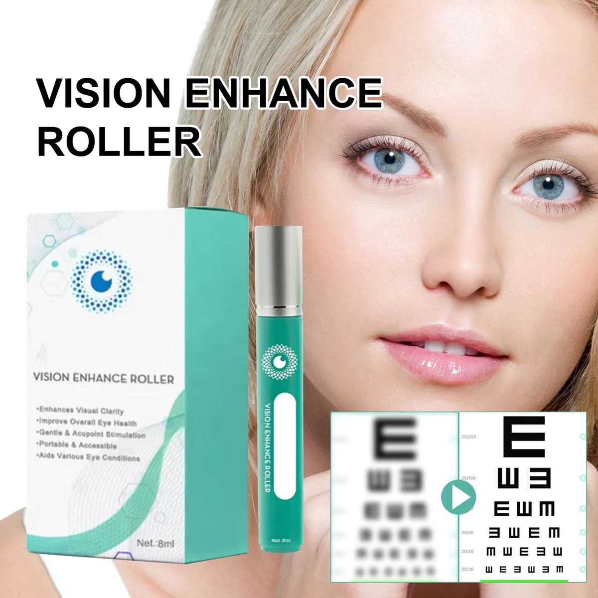 Vision Enhance Roller, Lot de 2 rouleaux de massage pour les yeux fatigués, gonflements et cernes, soulage la fatigue oculaire et améliore la clarté visuelle