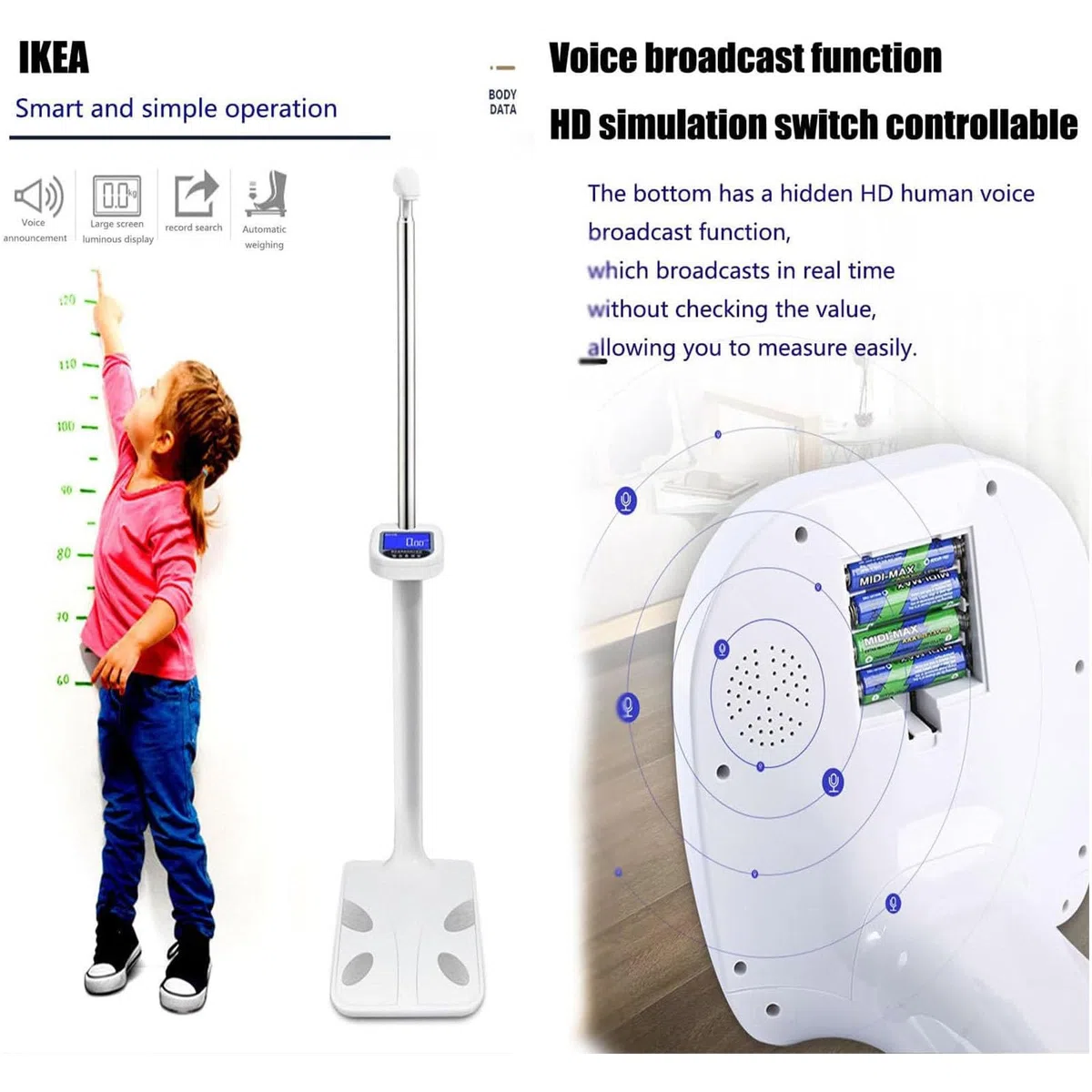 Balance médicale numérique, balance professionnelle pour médecin, balance de taille et de poids à ultrasons avec écran LCD, instrument de mesure automatique de la graisse corporelle