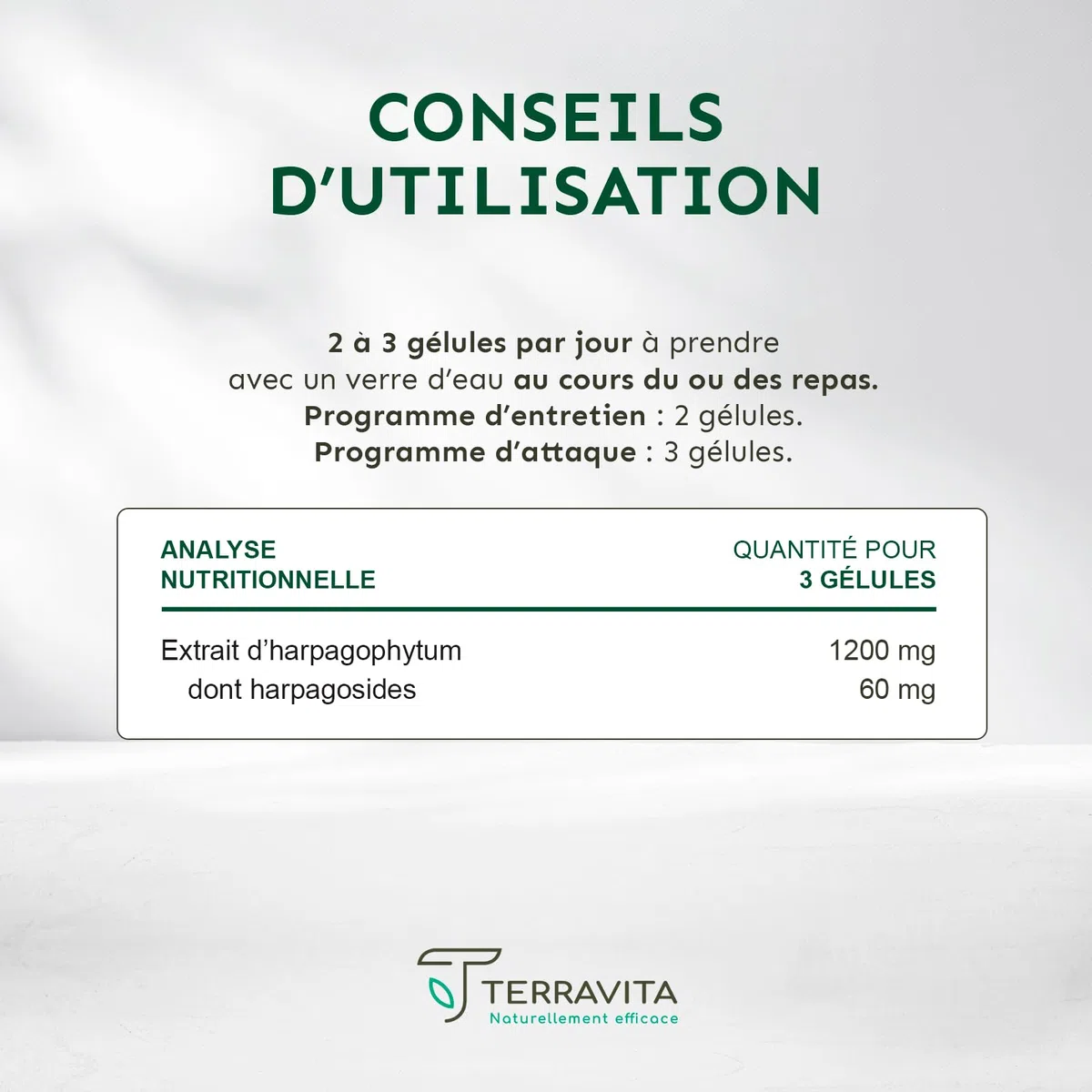 HARPAGOPHYTUM | Extrait 8:1 Ultra Concentré à 5% en Harpagosides | Douleurs Articulaires - Arthrose | Mobilité et Souplesse Renforcées | 90 Gélules de 400 mg | Made in France | Terravita