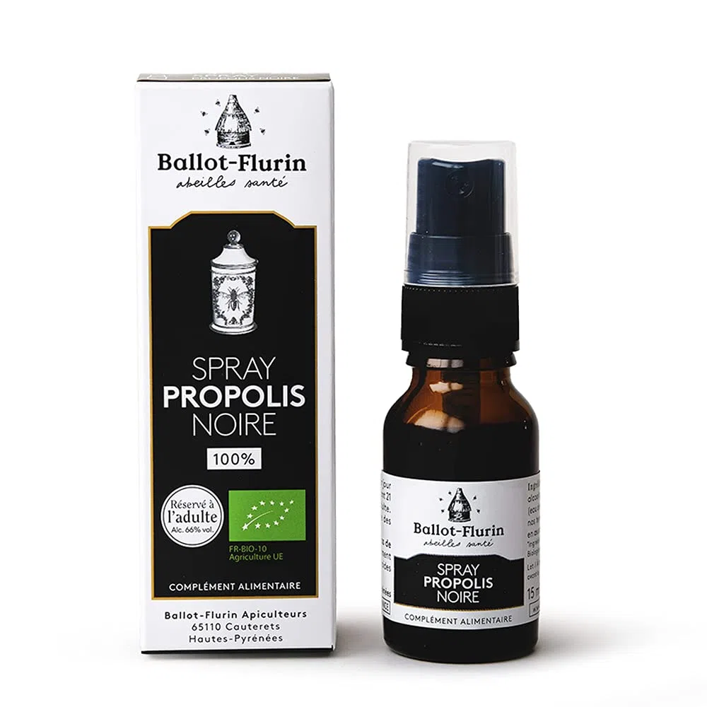 Ballot-Flurin - Spray Propolis Noire - MULTIFONCTIONS : défenses organismes, sensibilité de saisons, bouche, peau -Fabriqué en France - Apiculture Douce - Certifié bio - 15 ml