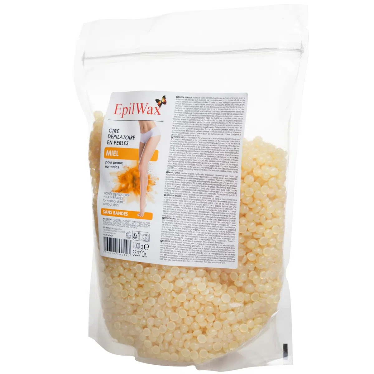 EPILWAX S. A. S Perles de Cire à Épiler Pelable Réutilisable Miel Sachet de 1 kg 1000 g