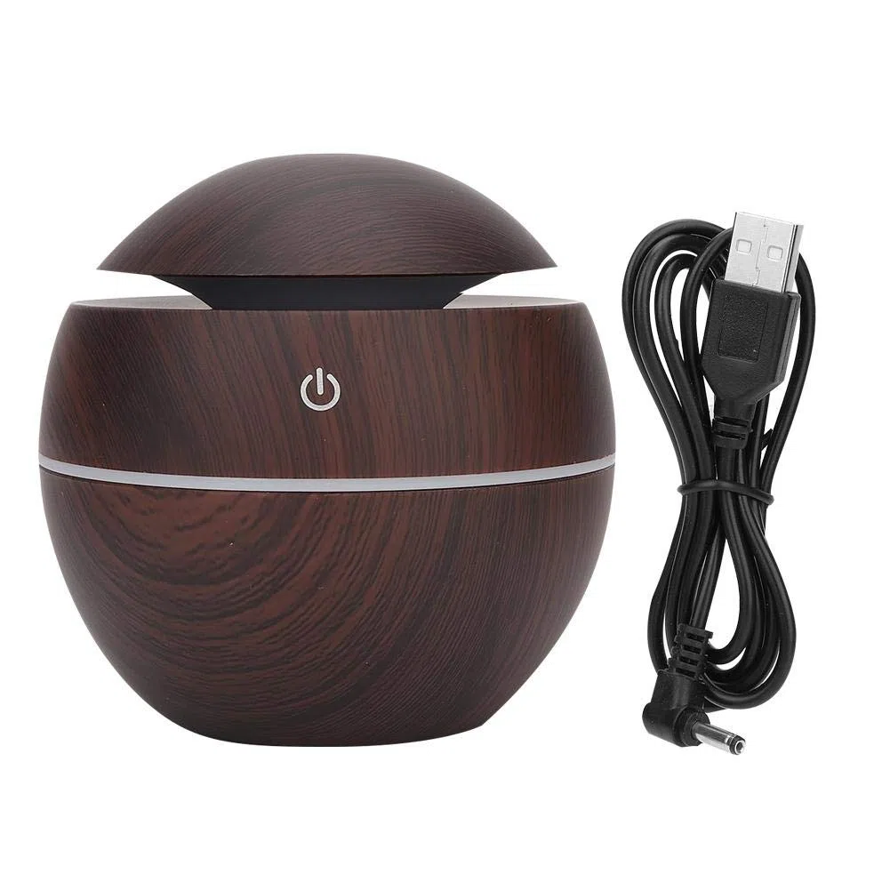 Diffuseur d'huile, Portable Round Shape Ball USB Rechargeable Diffuser Humidifier Air Purifier, Diffuseur électrique pour la Maison(Grain de Bois foncé)