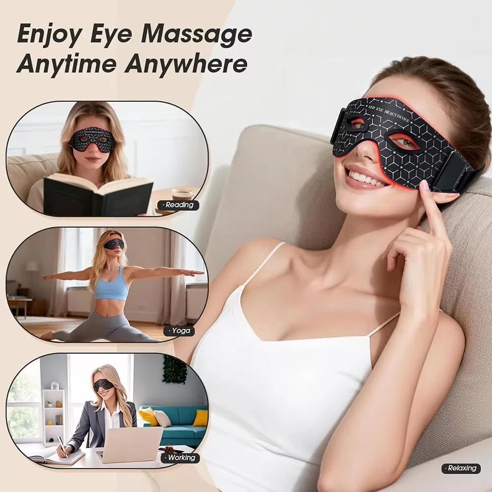 Masque LED pour les yeux thérapie par la lumière rouge,avec 4 réglages de luminosité et 30 ampoules LED,Appareil anti-âge photon 630 nm + 850 nm, Réducteur de rides oculaires