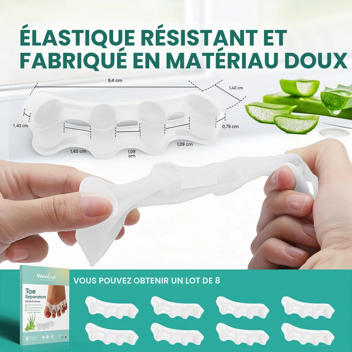 Welnove Séparateurs d'orteils pour corriger les orteils - 8 paquets d'écarteurs d'orteils en silicone pour les pieds des hommes et des femmes (transparent)