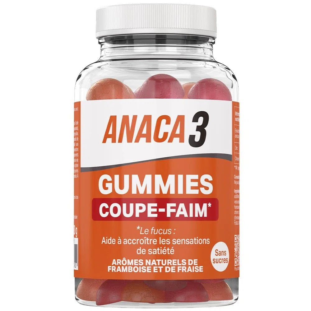 ANACA 3 - Gummies Coupe Faim - Complément Alimentaire Sans Sucres - Favorise La Satiété & Aide À Mincir(1) - Fucus, Zinc & Chrome - Programme Minceur De 7 À 15 Jours - Fabriqué En France - 60 Gummies