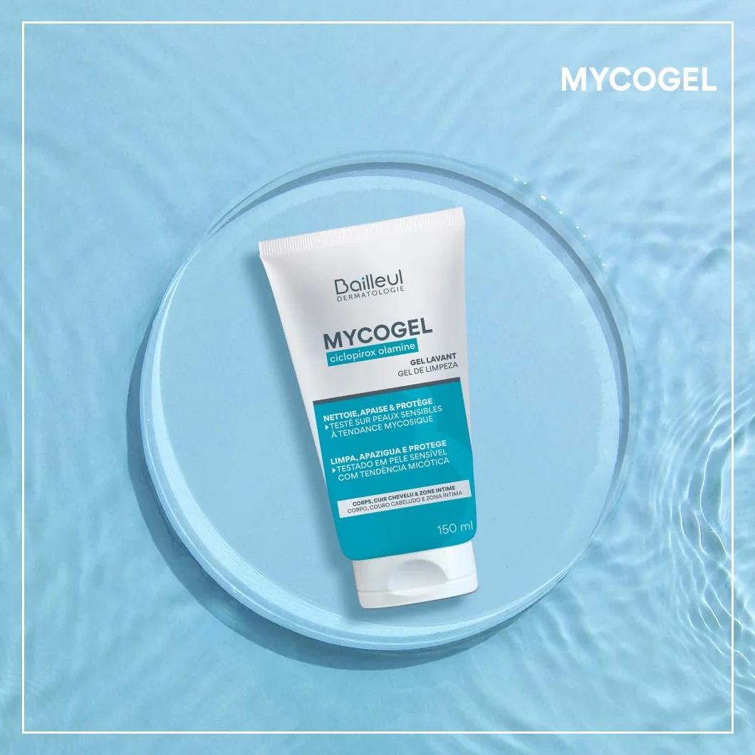 Bailleul | Mycogel | Gel lavant contre les mycoses cutanées | Nettoie, Apaise et Protège | Peaux et muqueuses génitales sensibles à tendance mycosique | Vegan | 150 ml