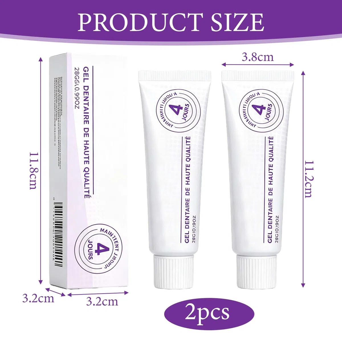 2 Pièces Colle Dentaire Extra Forte à Fixation Longue Durée, Douces Fiables, Crème Adhésive pour Prothèses Faciles à Utiliser et à Fixation Sûre, pour Prothèses Complètes et Partielles