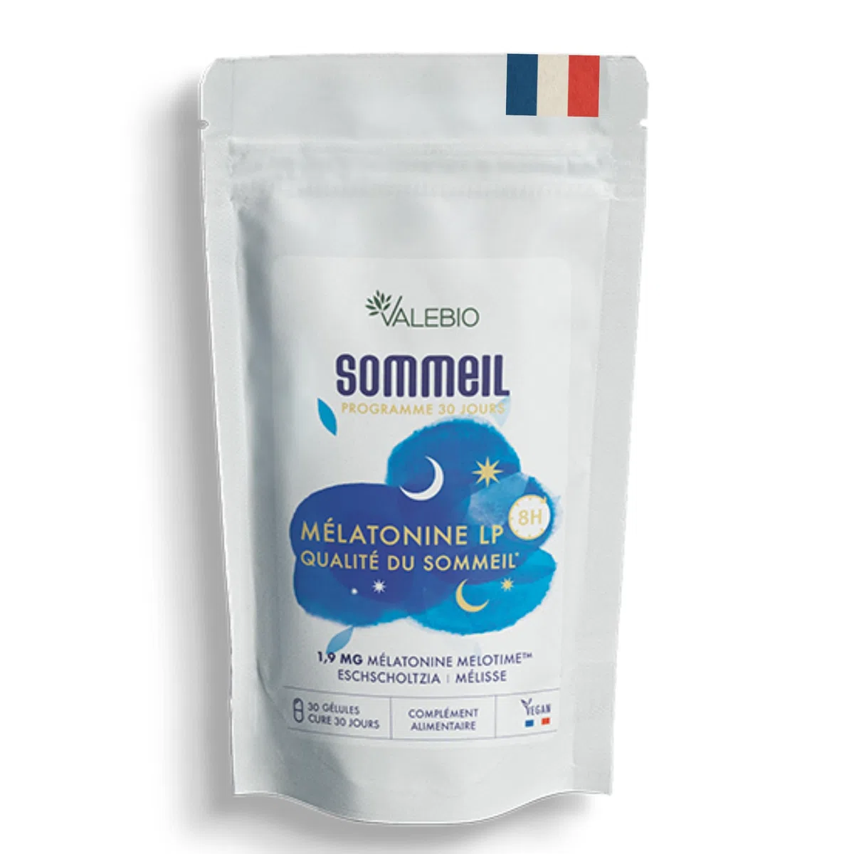 Melatonine LP 1,9 mg I Libération prolongée 8h I Aide à la qualité du sommeil I Mélisse et Eschscholtzia I 30 Gélules I Fabriqué en France I Valebio
