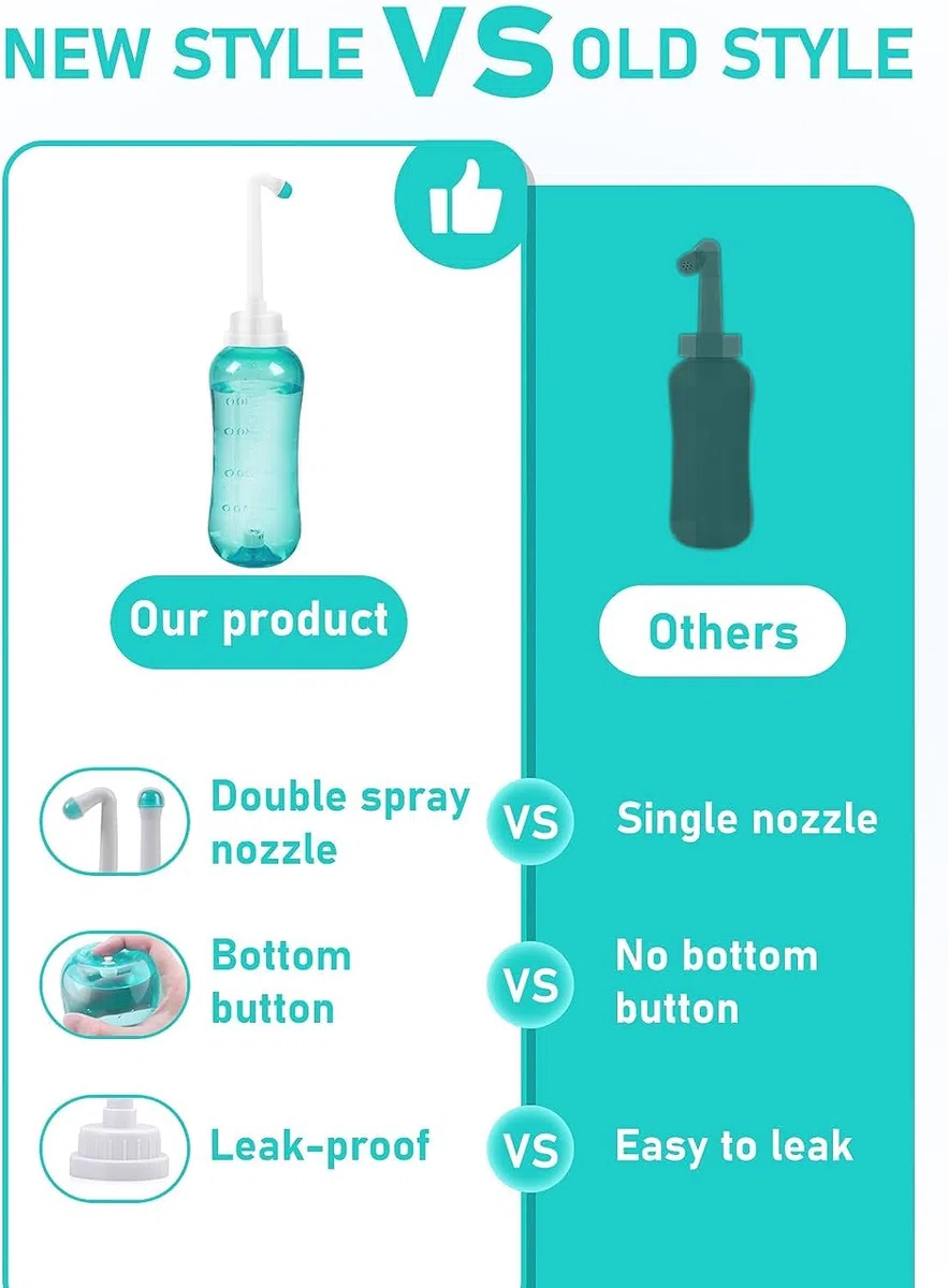Bidet Portable Douchette Intime Maternité - Douche Portable avec Double Buse, Bidet de Voyage avec Bouton Poussoir, Peri Bottle, Douche Intime, Bidet Toilette 500 ml Grande Capacité