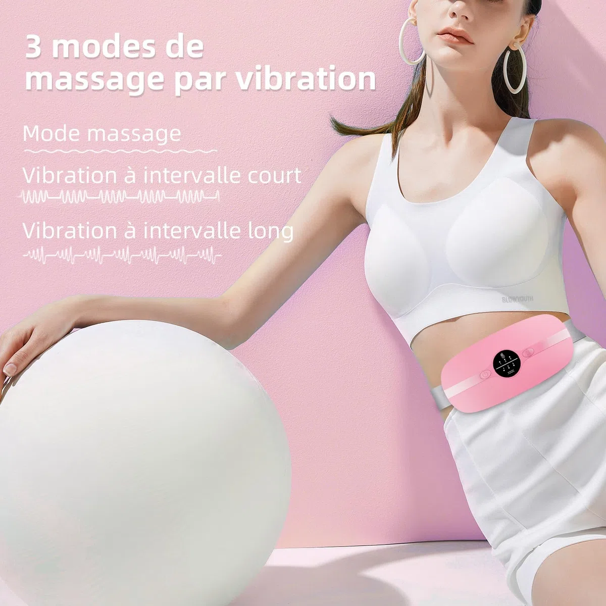Coussin Chauffant Menstruel, Ceinture Chauffante Ventre Coussin de Massage Chauffant, 3 Niveaux de Température 3 Modes de Massage pour Soulage les Douleurs Abdominales Menstruelles (Rose)