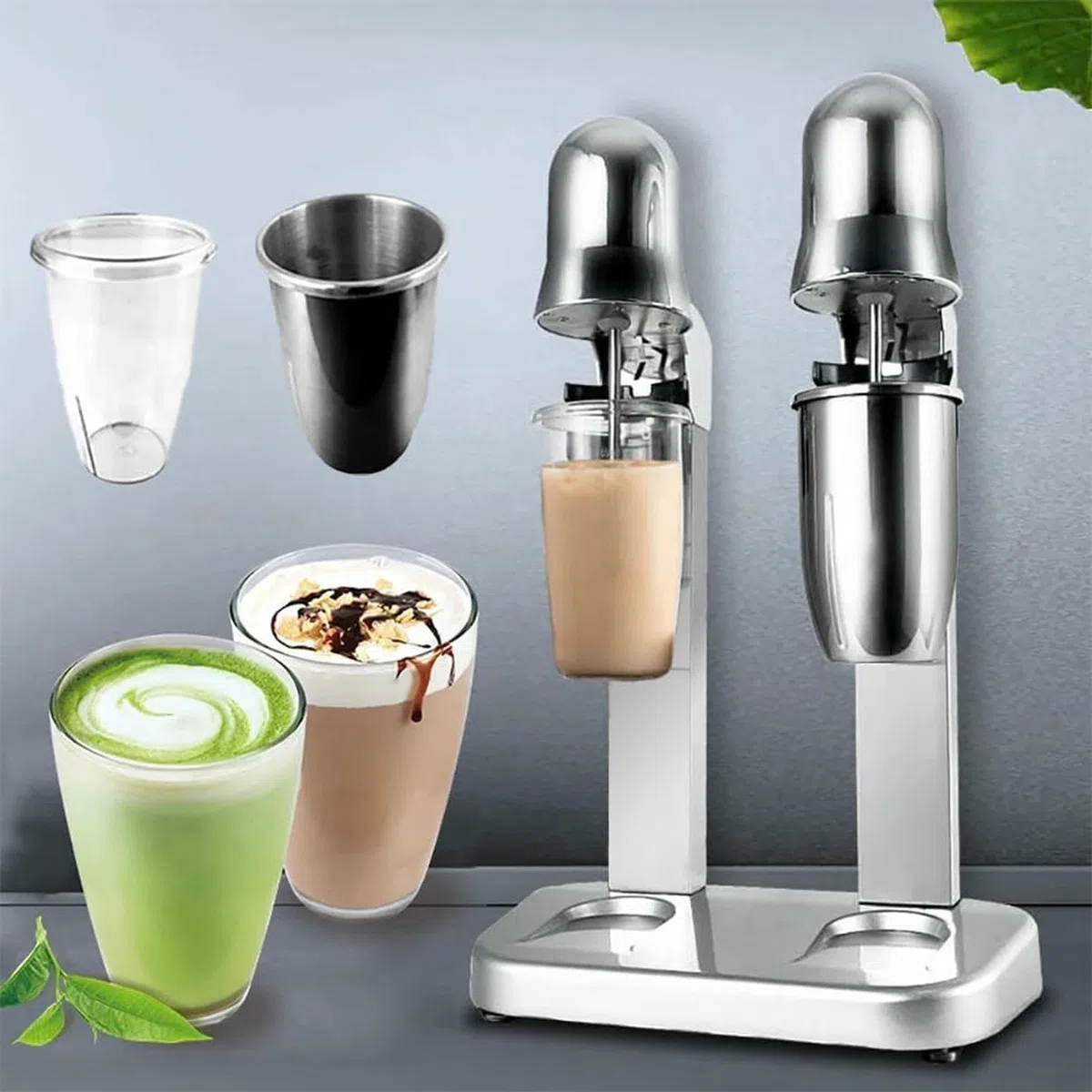 Shaker électrique pour milkshakes et boissons protéinées, haute puissance de 180 W, vitesse réglable, comprend 2 tasses, base stable pour un mélange facile