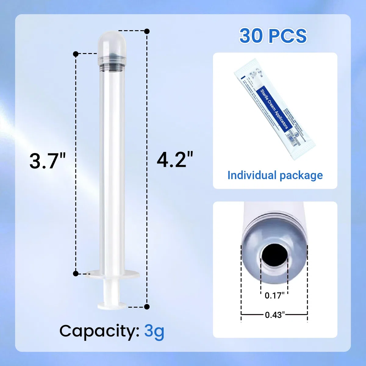EDWERD Med Applicateurs de crème vaginale stérile - Applicateur en plastique enveloppé individuellement pour pommades, gels et crèmes, avec marquage de dosage, jetable, 30 paquets (3g)