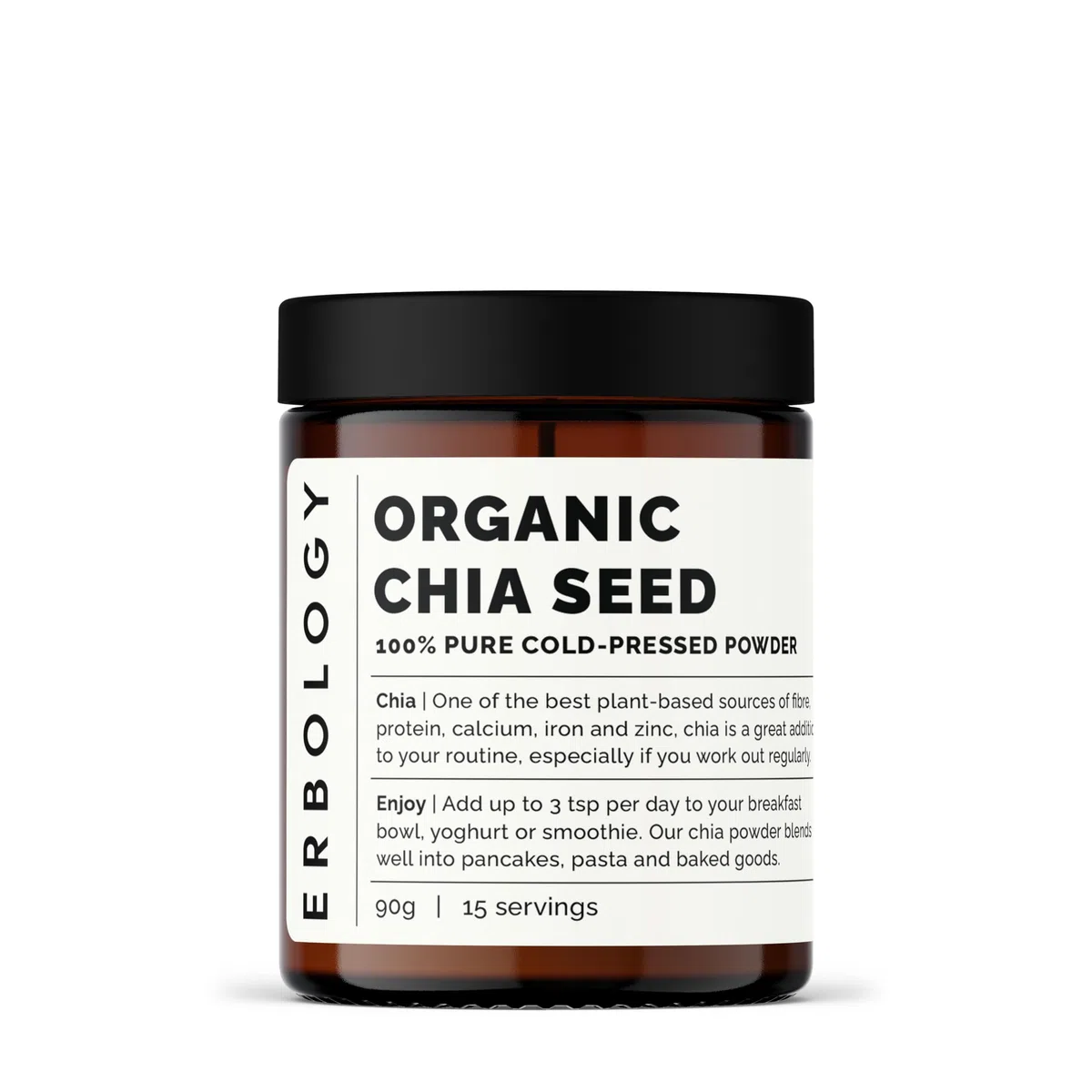 100% Poudre de Chia Bio 125 g - Pressée à Froid - Riche en Fibres et en Protéines - Riche en Minéraux - Crue, Végétalienne et Sans Gluten - Sans OGM - Sans Additifs ni Conservateurs