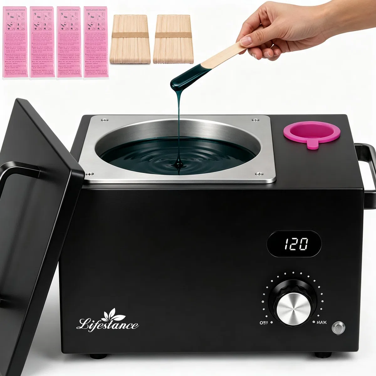 Chauffe-cire portable pour épilation indolore : chauffe-cire professionnel avec température réglable, idéal pour le visage, le corps et l'utilisation en salon pour homme et femme (noir)