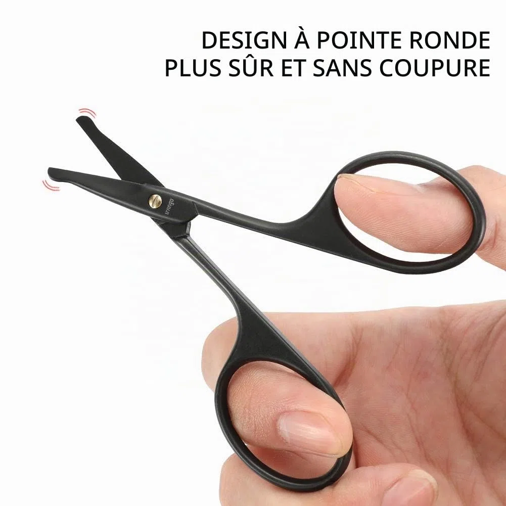 LIVINGO Ciseaux à barbe et moustache pour homme, 11,4 cm, professionnels, pointe arrondie en acier inoxydable, pointue, petite beauté avec mini peigne et étui en cuir