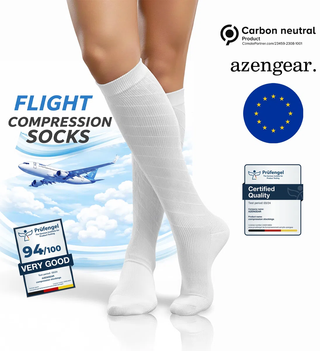 aZengear Chaussette de Compression Femme et Homme (20-30mmHg Classe 2) Bas de Contention Mollet Medical Sport Running de Vol Circulation, Jambes Enflées les Varices, Voyage en Avion