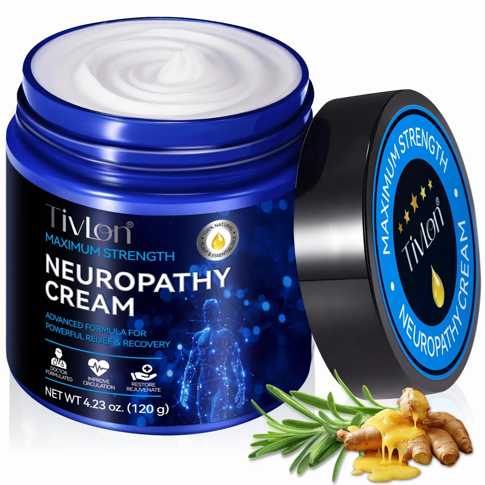 Crème De Soulagement De La Neuropathie Force Supplémentaire Pour Les Pieds, Les Jambes, Les Mains, Les Orteils Avec Le Curcuma Naturel, Le Gingembre - Inconfort Musculaire Et Articulaire, Massage