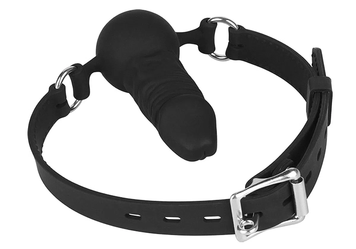 Gode SXOVO Gag Gode réaliste Bouche avec Boule Noir Silicone Noir Boule Pénis Réglable Bracelet SM Gode anus Masturbateur Sextoys