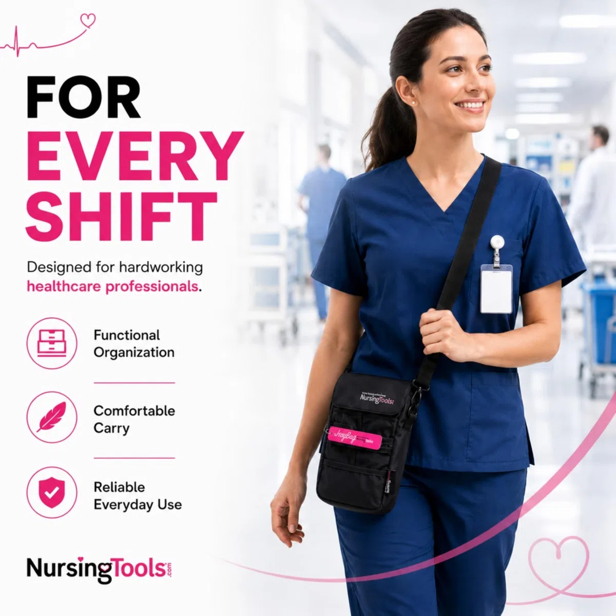 Joey Sac banane pour infirmière avec compartiments multiples pour étudiants, praticiens et professionnels de la santé (Noir)