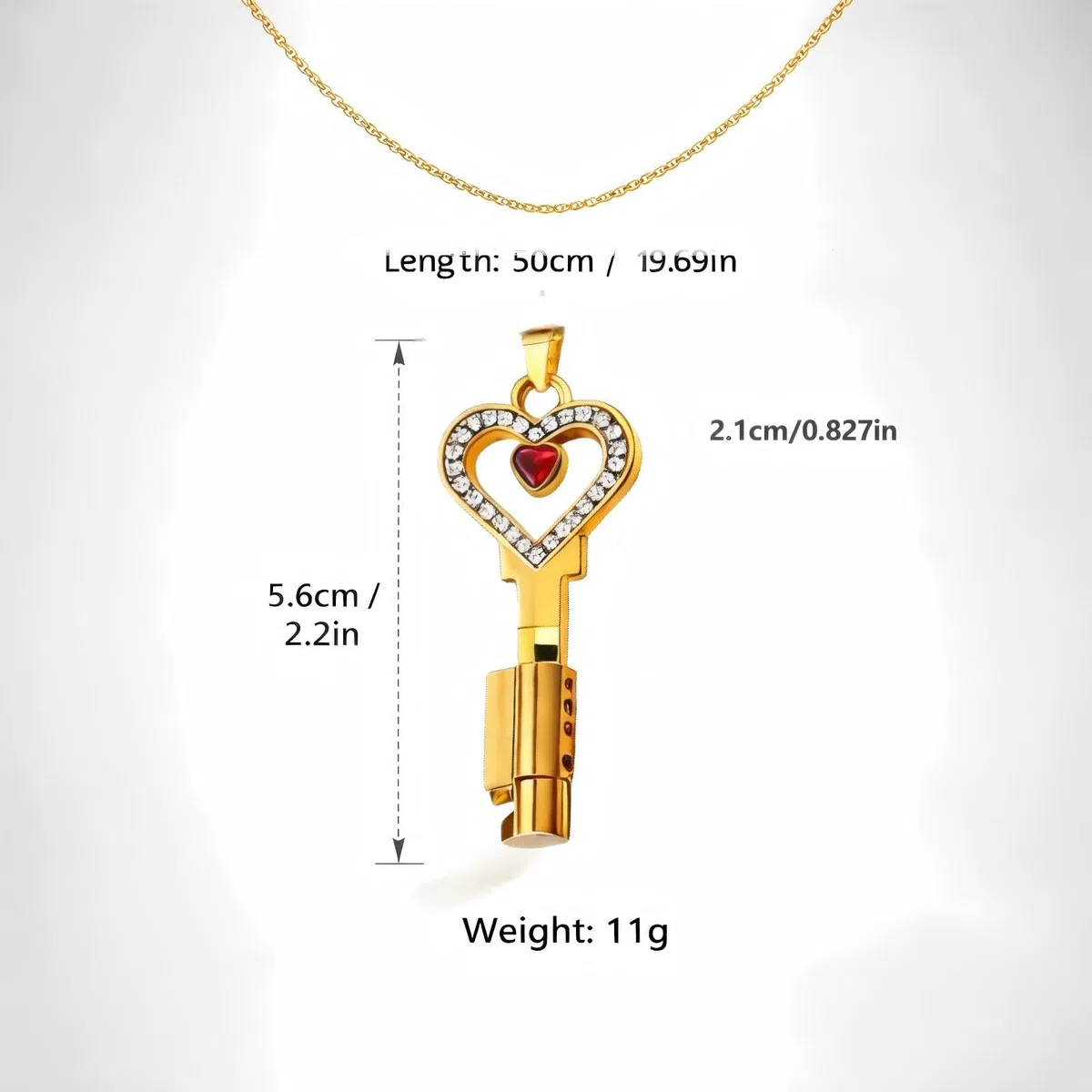 SeLgurFos Clé de Cage de Chasteté Dorée en Forme de Cœur avec Collier de 50 cm - Accessoire Étanche à Cadenas Métallique pour Hommes, Femmes et Couples - Compacte & Durable (V2)