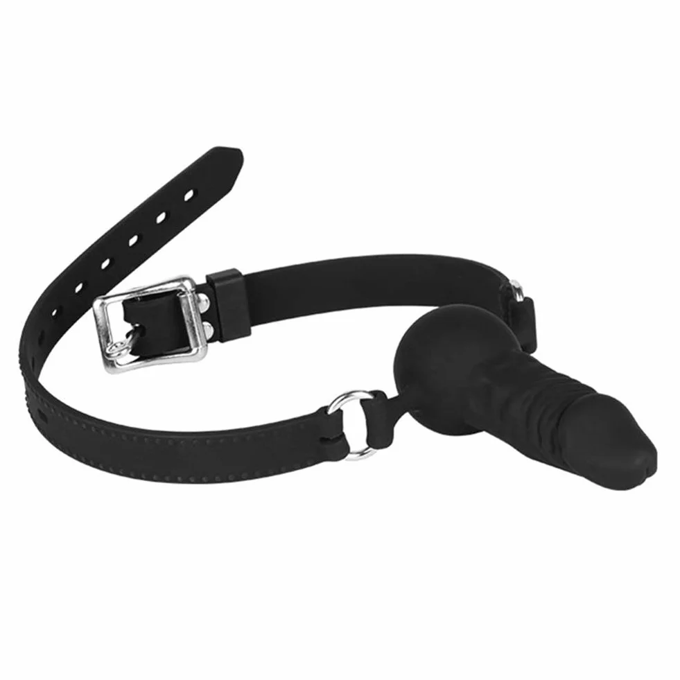 Gode SXOVO Gag Gode réaliste Bouche avec Boule Noir Silicone Noir Boule Pénis Réglable Bracelet SM Gode anus Masturbateur Sextoys