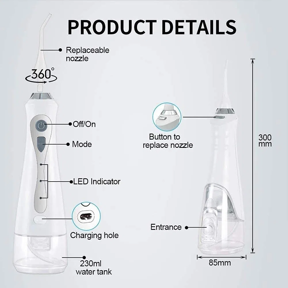 Hydropulseur sans Fil, hydropulseur Multifonction Portable, Rechargeable par USB, étanche IPX7, irrigateur buccal Dentaire de Voyage à Domicile