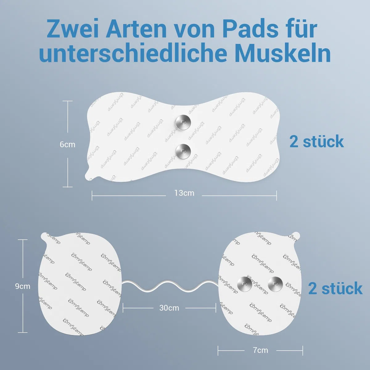 Comfytemp TENS Lot de 2 + 2 électrodes sans fil (6 x 13/7 x 9 cm) réutilisables, auto-adhésives de qualité supérieure et électrothérapie non irritante (pour K6122/K6114)