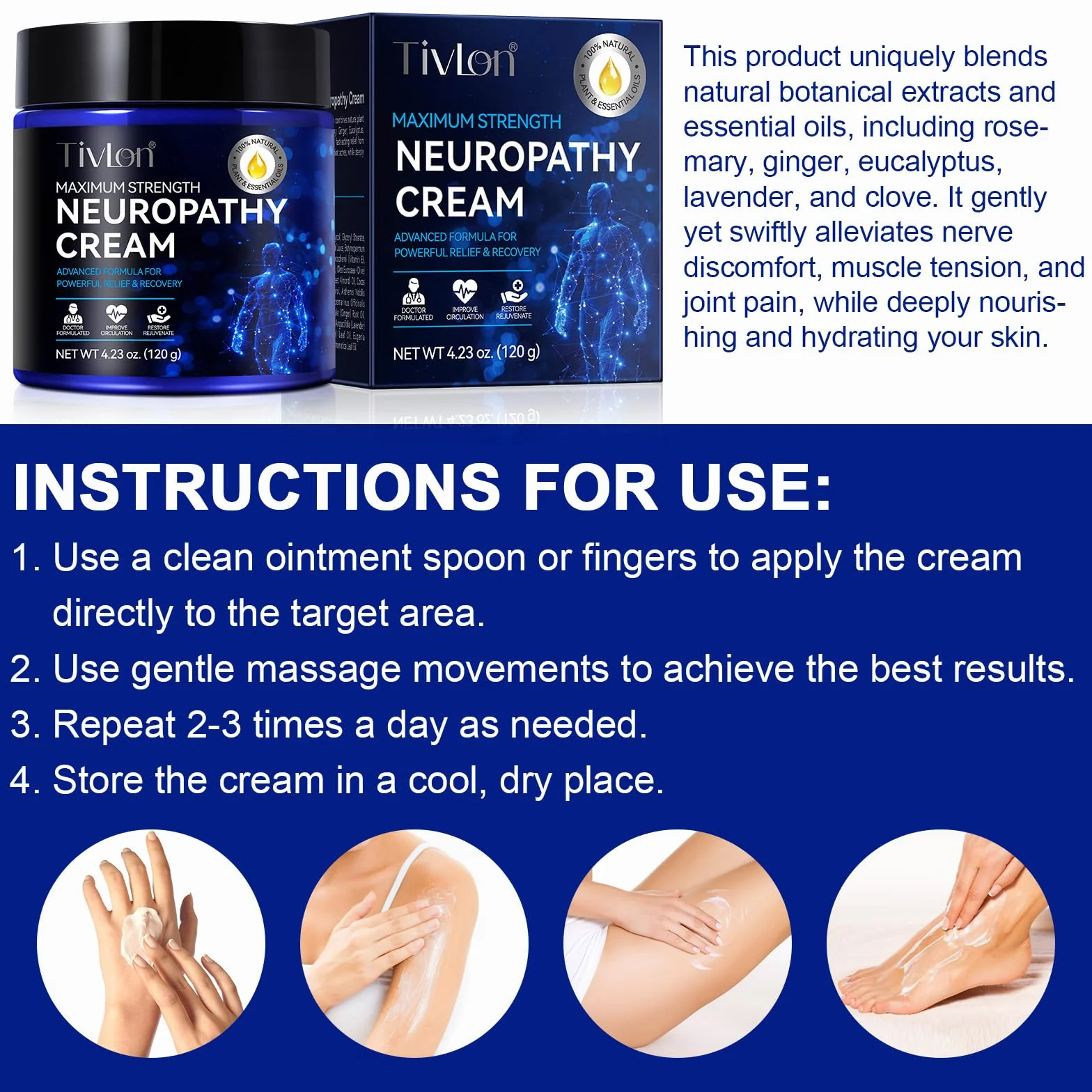 Crème De Soulagement De La Neuropathie Force Supplémentaire Pour Les Pieds, Les Jambes, Les Mains, Les Orteils Avec Le Curcuma Naturel, Le Gingembre - Inconfort Musculaire Et Articulaire, Massage