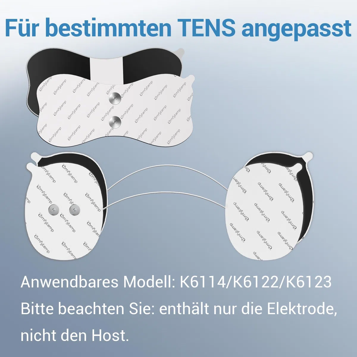 Comfytemp TENS Lot de 2 + 2 électrodes sans fil (6 x 13/7 x 9 cm) réutilisables, auto-adhésives de qualité supérieure et électrothérapie non irritante (pour K6122/K6114)