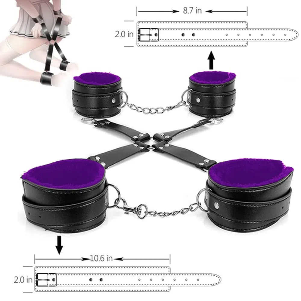 Qoosea Kits de Bondage 15 Pièces SM Set Adultes Toy Ensemble de Servitude BDSM Parfait pour Les Débutants, Ensemble de Jouets Sexuels Menottes Masque pour Les Yeux Laisse Pour Couple（Violet Noir）