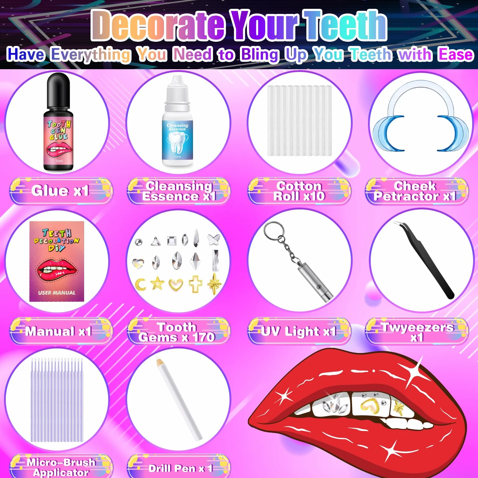 Bijou De Bijoux De Dent Strass Dentaire Kit Avec Colle, Générique Ensemble De Gemmes Dentaires