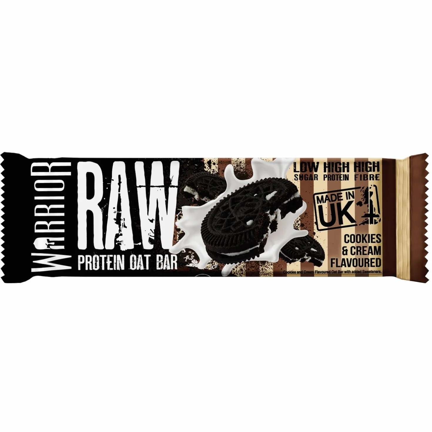 Warrior Raw Barre Protéinée 12 x 75 g – Barre Proteine Flocons d'Avoine, Barre Cereales Proteine Riche en Fibres, Barre Protéinée Naturelle avec Prébiotiques – Cookies & Crème