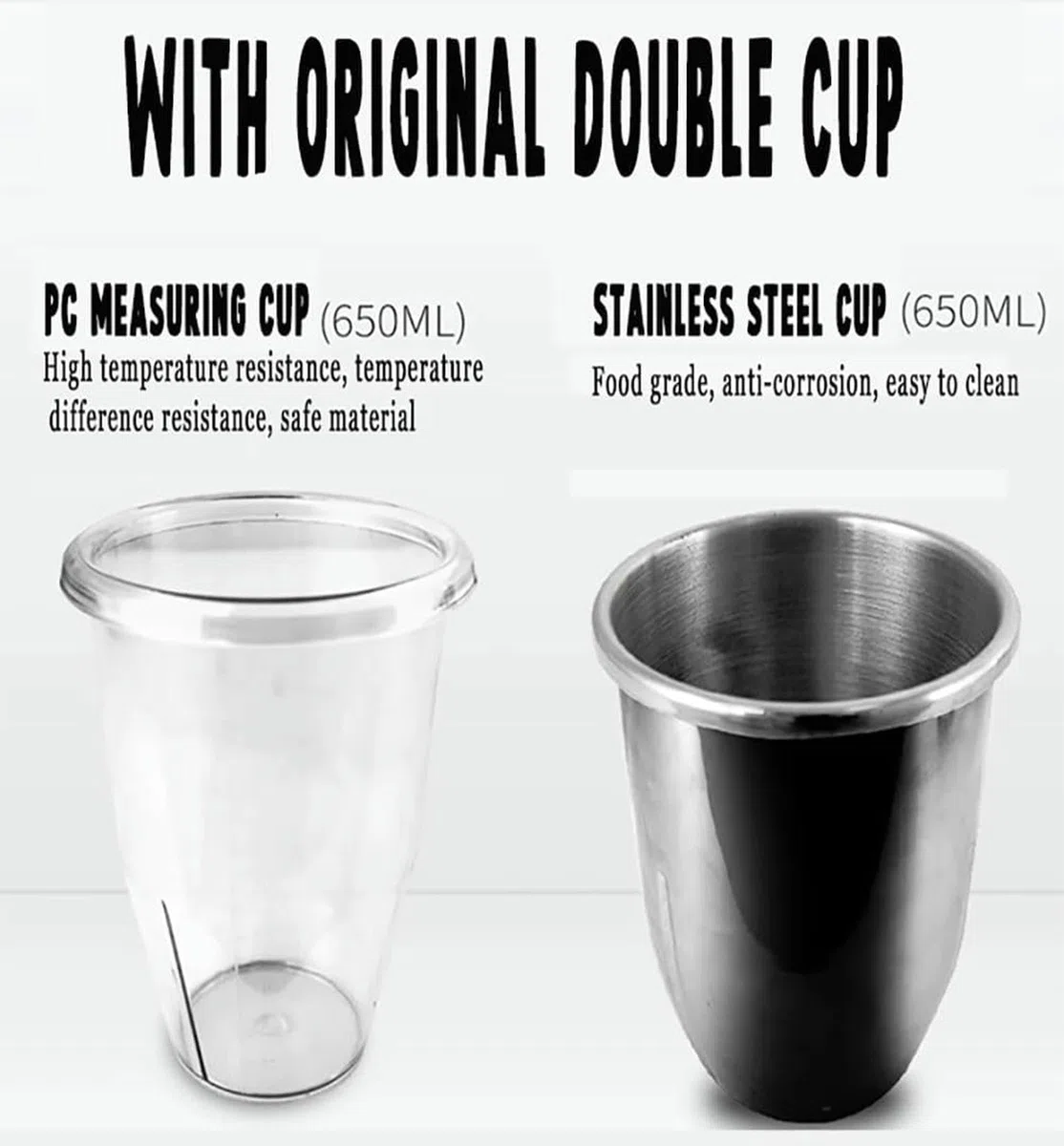 Shaker électrique pour milkshakes et boissons protéinées, haute puissance de 180 W, vitesse réglable, comprend 2 tasses, base stable pour un mélange facile
