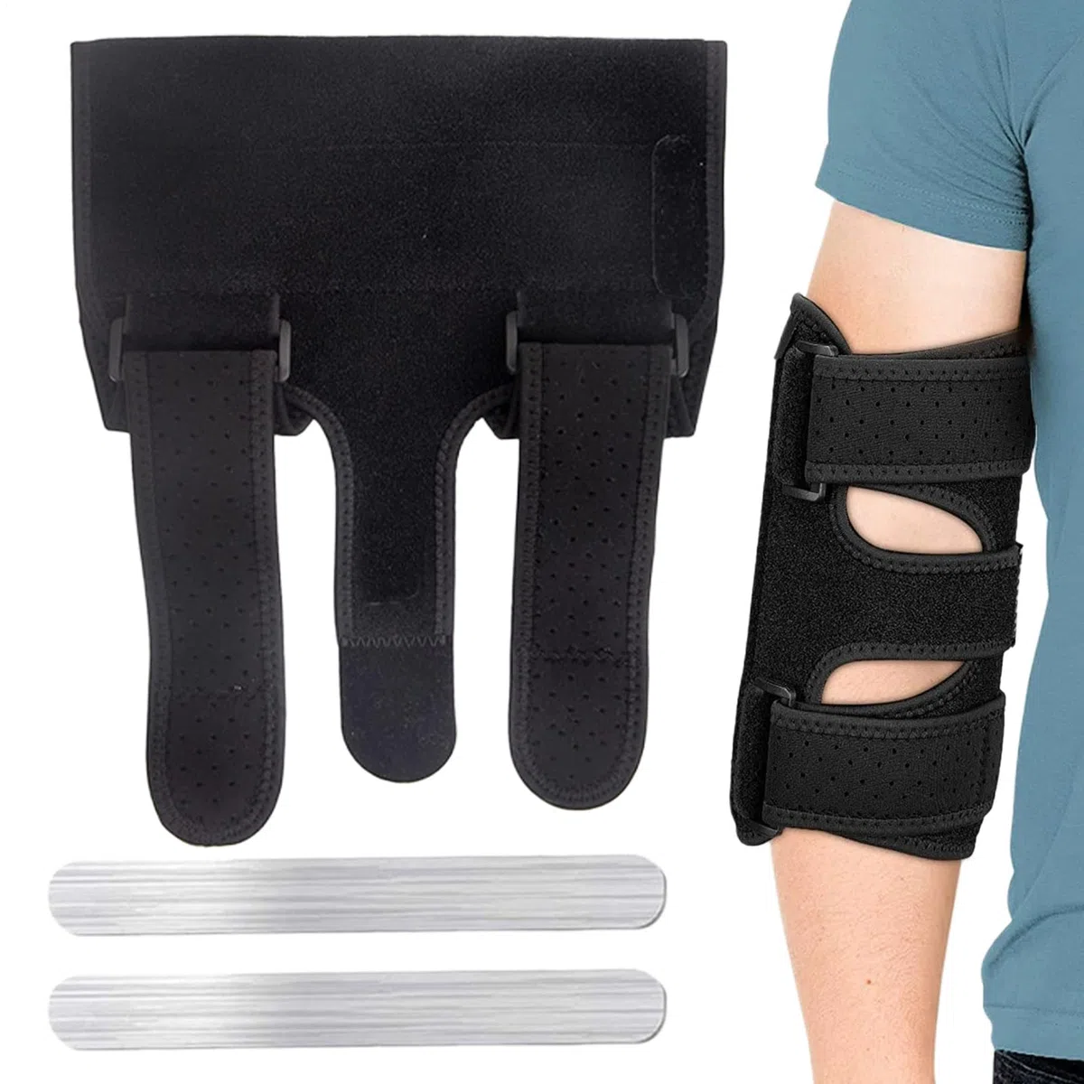Attelle nerveuse coudière pour syndrome du canal cubital - Orthèse de coude stabilisatrice - Housse respirante réglable pour un confort de sommeil à la maison