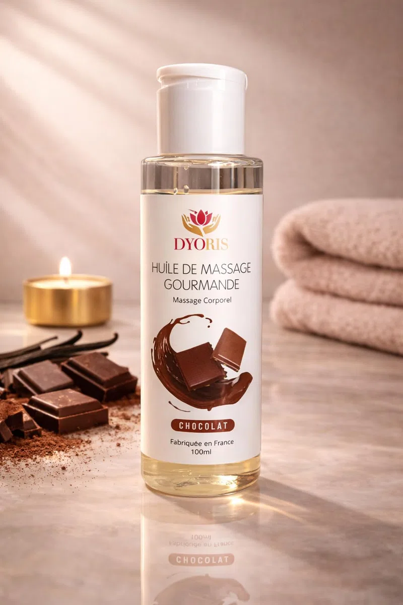 Huile de Massage Couple Sexuel Chocolat 100ml – Huile Corporelle Comestible Erotique et Sensuelle – Texture Hydratante, Fluide, Relaxante, Fabriquée en France