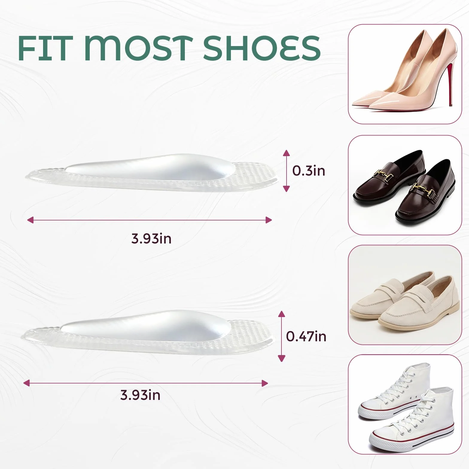 8 Paires Gel Semelles Orthopédiques pieds plats - Welnove silicone doux soutien pied coussins pour fasciite plantaire, douleur au pied, fatigue des pieds, hommes femmes, Hauteur 1,2 cm