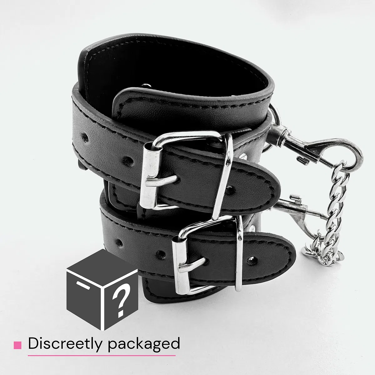 Menottes sex lit Longueur 29,5cm largeur 5,5cm en cuir artificiel noir Menotte femme sexy érotique pour jeux BDSM Menottes sexy érotique avec chaîne Menottes sex adulte menotte sexy érotique FOPS B01