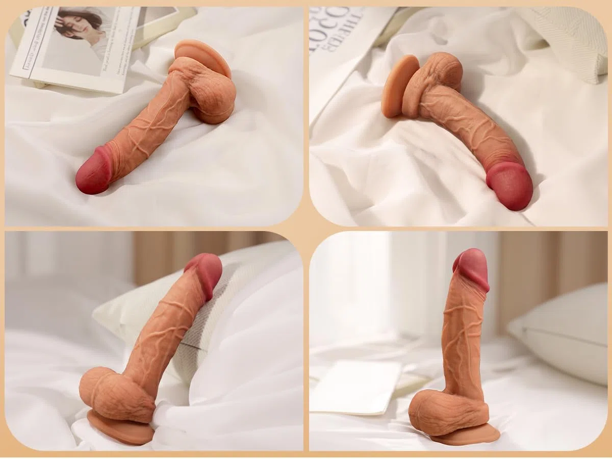 Godemichets Réaliste en Silicone Double Densité 18 cm Sex Toys, Texture Naturelle & Glisse Douce Ventouse Stable Sexes Toye Femmes, Gode Ceintures Chair Homme pour Anus Sextoy, Dildo's Jouet Adulte