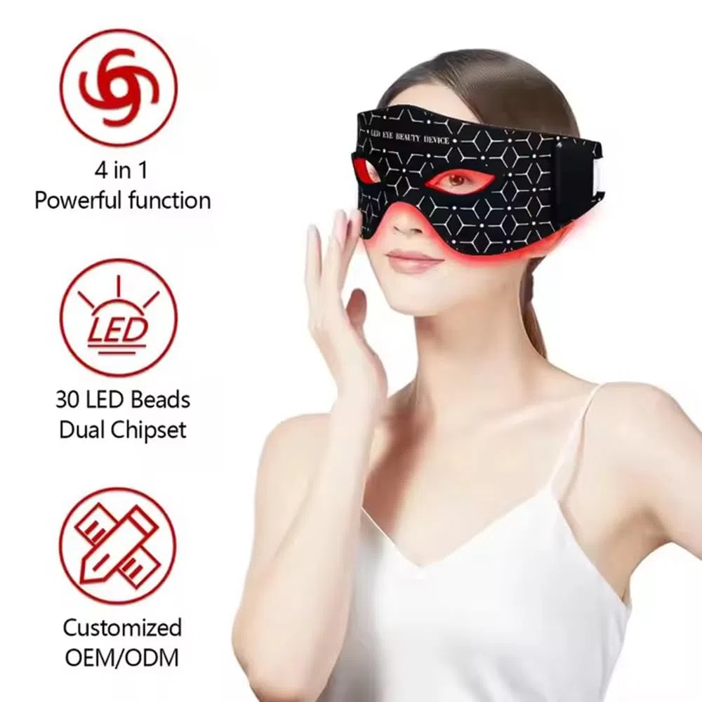 Masque LED pour les yeux thérapie par la lumière rouge,avec 4 réglages de luminosité et 30 ampoules LED,Appareil anti-âge photon 630 nm + 850 nm, Réducteur de rides oculaires