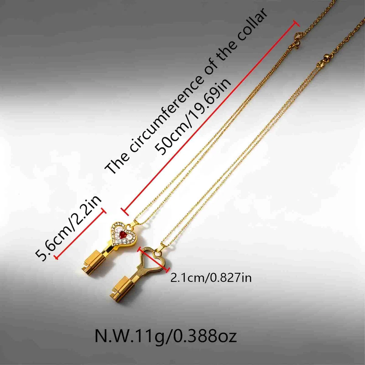 SeLgurFos Clé de Cage de Chasteté Dorée en Forme de Cœur avec Collier de 50 cm - Accessoire Étanche à Cadenas Métallique pour Hommes, Femmes et Couples - Compacte & Durable (V2)