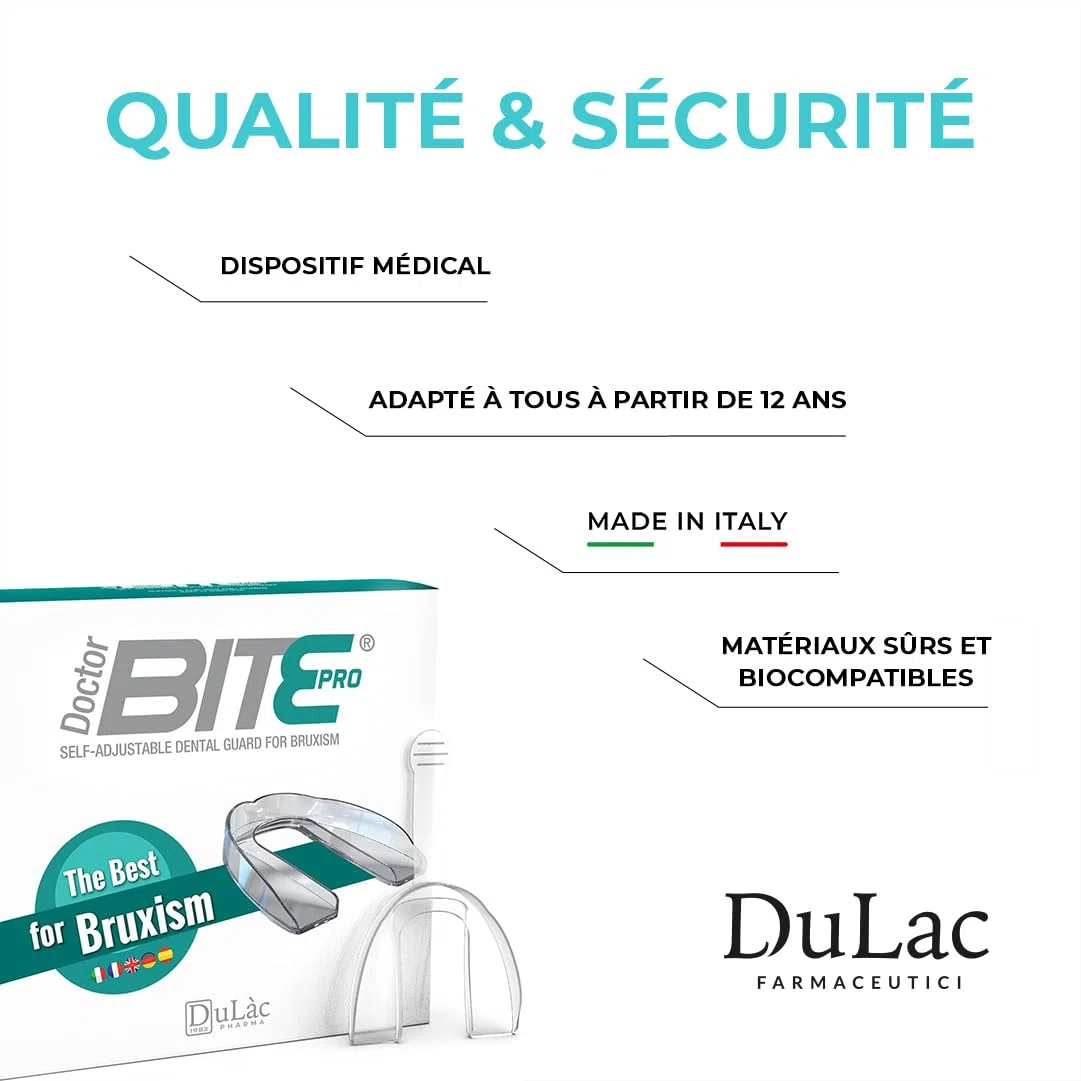 Dulàc - Gouttière Dentaire contre le Bruxisme, Dispositif Médical CE Moulable Pour Empêcher le Grincement des Dents la Nuit, pour Hommes, Femmes et Enfants à partir de 12 Ans - Doctor Bite Pro