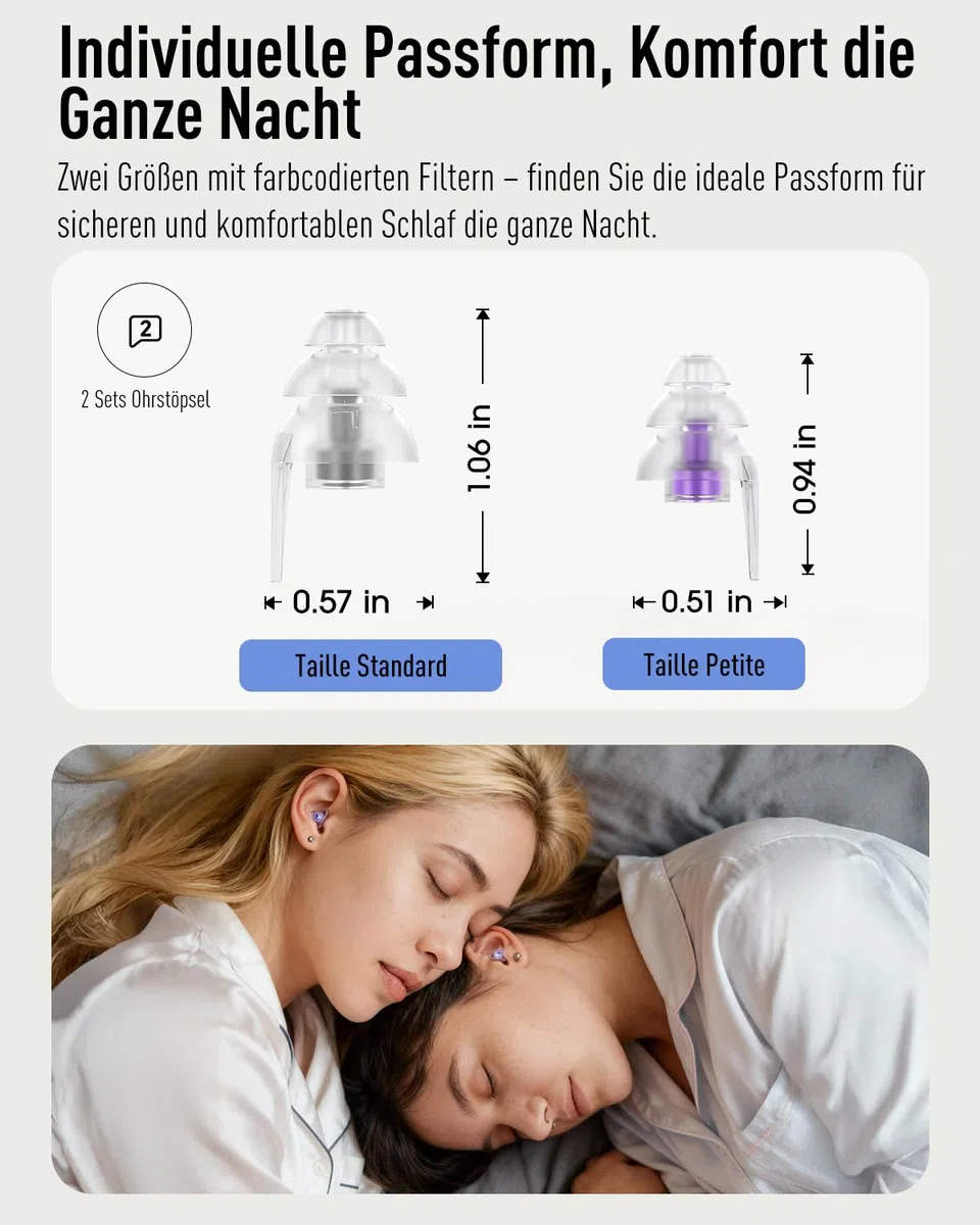 Hearprotek 2paires Bouchon d'oreille pour dormir,36dB bouchons doreilles sommeil anti bruit ronflement-Réutilisables et confortables protection bouchons d'oreilles concert moto avion-Noir & Pourpre
