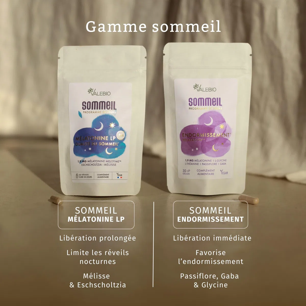 Melatonine LP 1,9 mg I Libération prolongée 8h I Aide à la qualité du sommeil I Mélisse et Eschscholtzia I 30 Gélules I Fabriqué en France I Valebio