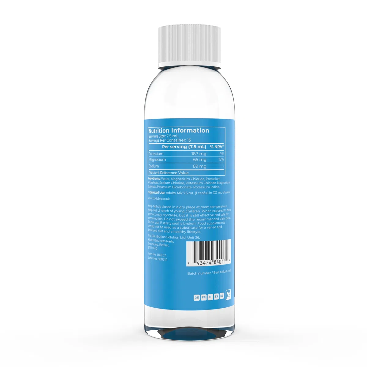 BodyBio e-Lyte Électrolytes pour Hydratation, Énergie et Soulagement des Crampes, Sans Sucre ni Arômes Artificiels 4 Fl oz