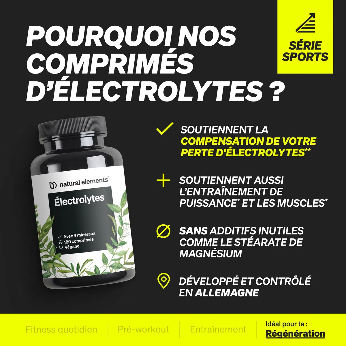 Électrolytes en comprimés – 180 comprimés avec magnésium, calcium, sodium et chlorure – magnésium pour votre équilibre électrolytique et votre fonction musculaire – convient au régime keto