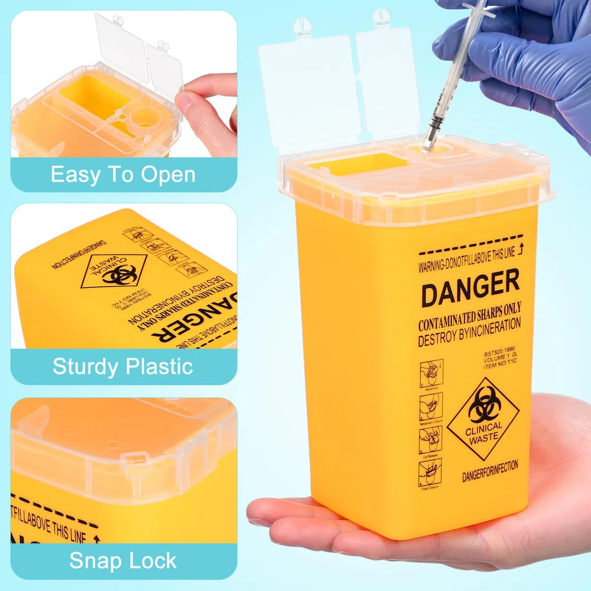 Boîte Dechets Dassri, Collecteur Aiguille Pour Déchets Piquants Et Coupants Boîte De Aiguilles Tatouage Conteneur Jaune Pour Élimination Sécurisée Des Déchets 6,09 x 3,54 x 3,54inch