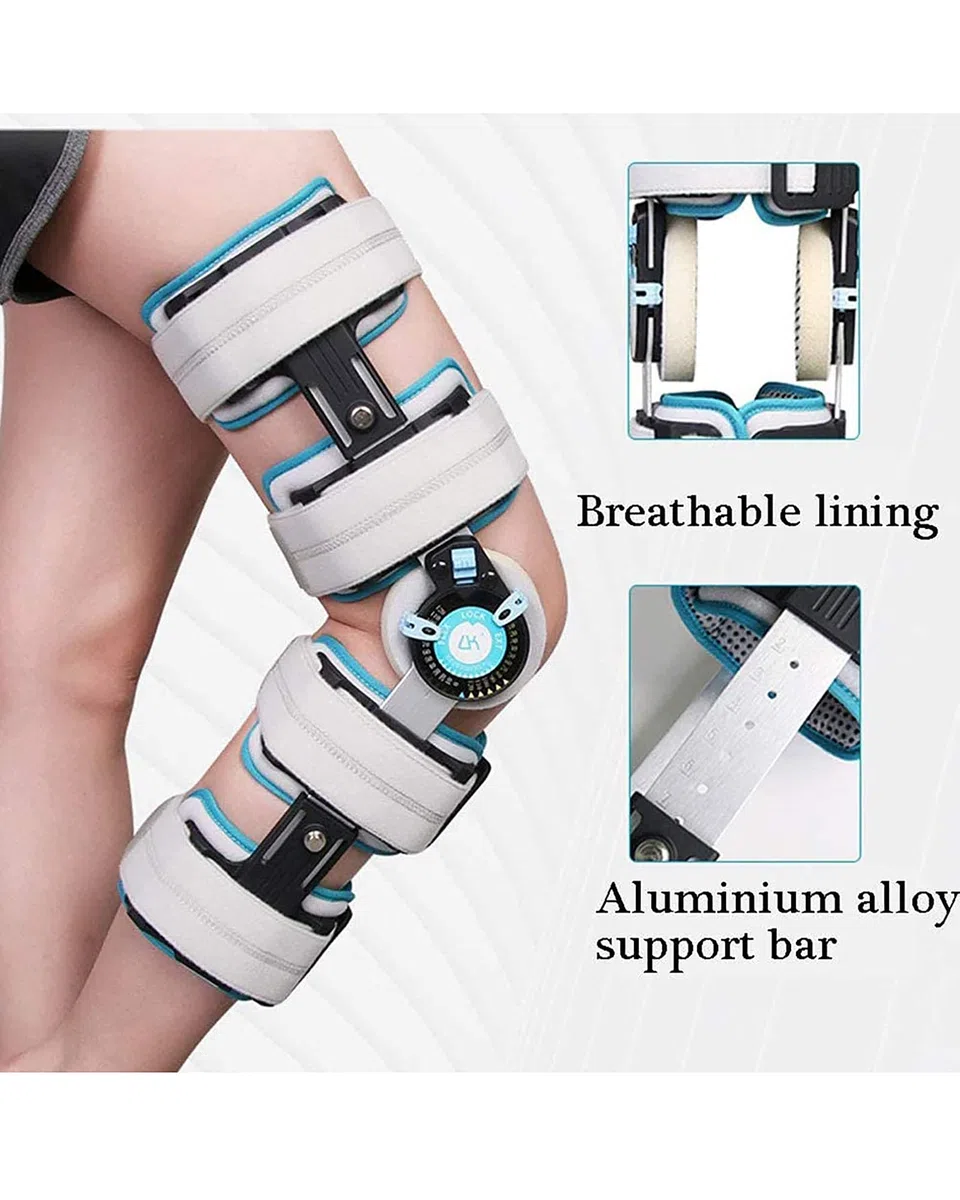 Orthèse de Genou réglable Support de Genou articulé Attelle Arthrite/Ligament Blessure Fixation Support Stabilisateur de Jambe pour Hommes et Femmes