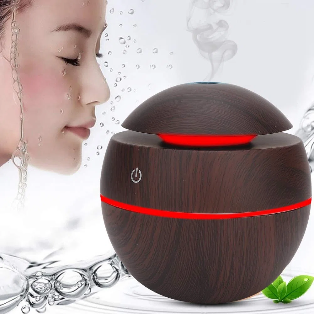 Diffuseur d'huile, Portable Round Shape Ball USB Rechargeable Diffuser Humidifier Air Purifier, Diffuseur électrique pour la Maison(Grain de Bois foncé)
