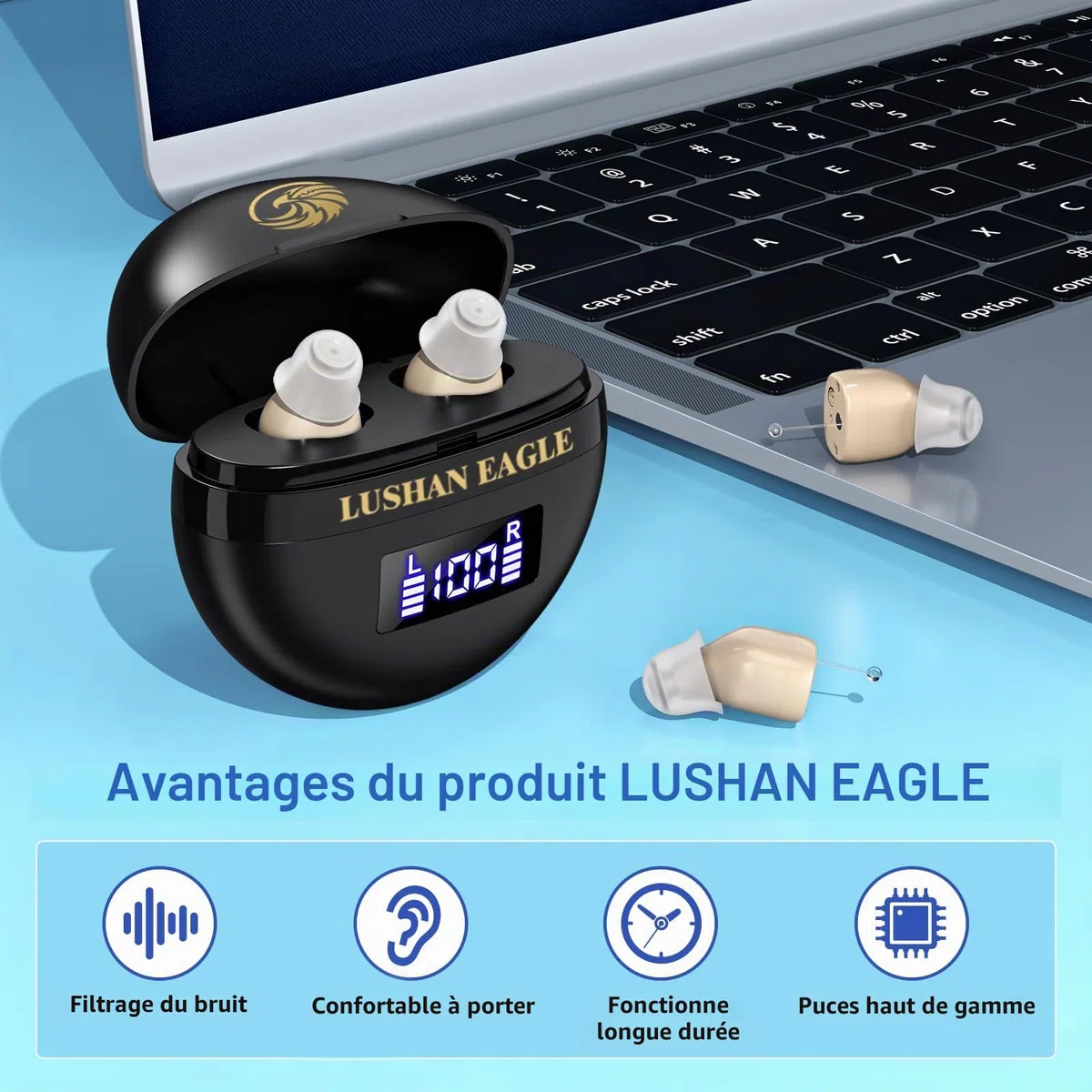 LUSHAN EAGLE Casque d'amplification Amplificateur Rechargeable Réduction du Bruit Intelligent (Ton Chair)