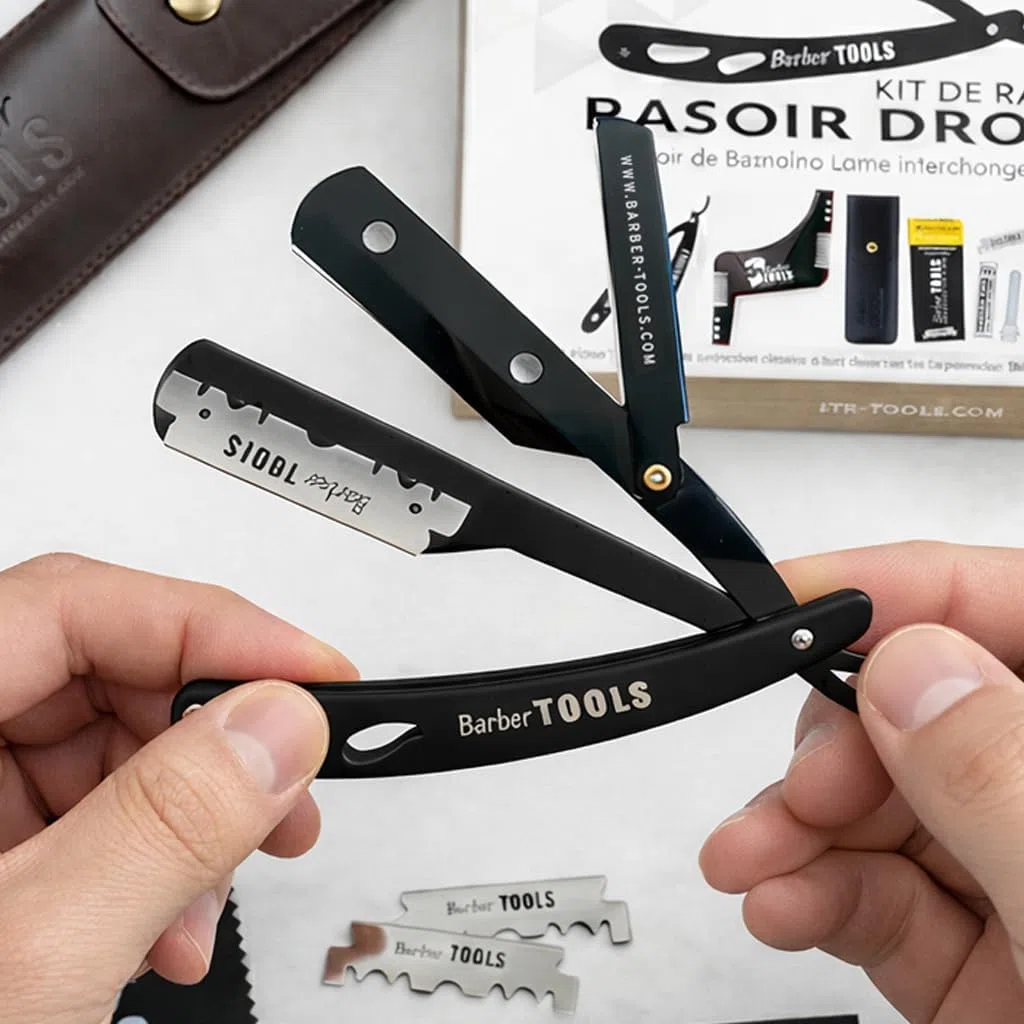 Coffret barbe et rasage pour homme | Rasoir coupe choux, brosse à barbe, peigne à barbe, ciseaux, pochette de rangement - Kit d'accessoires pour barbe